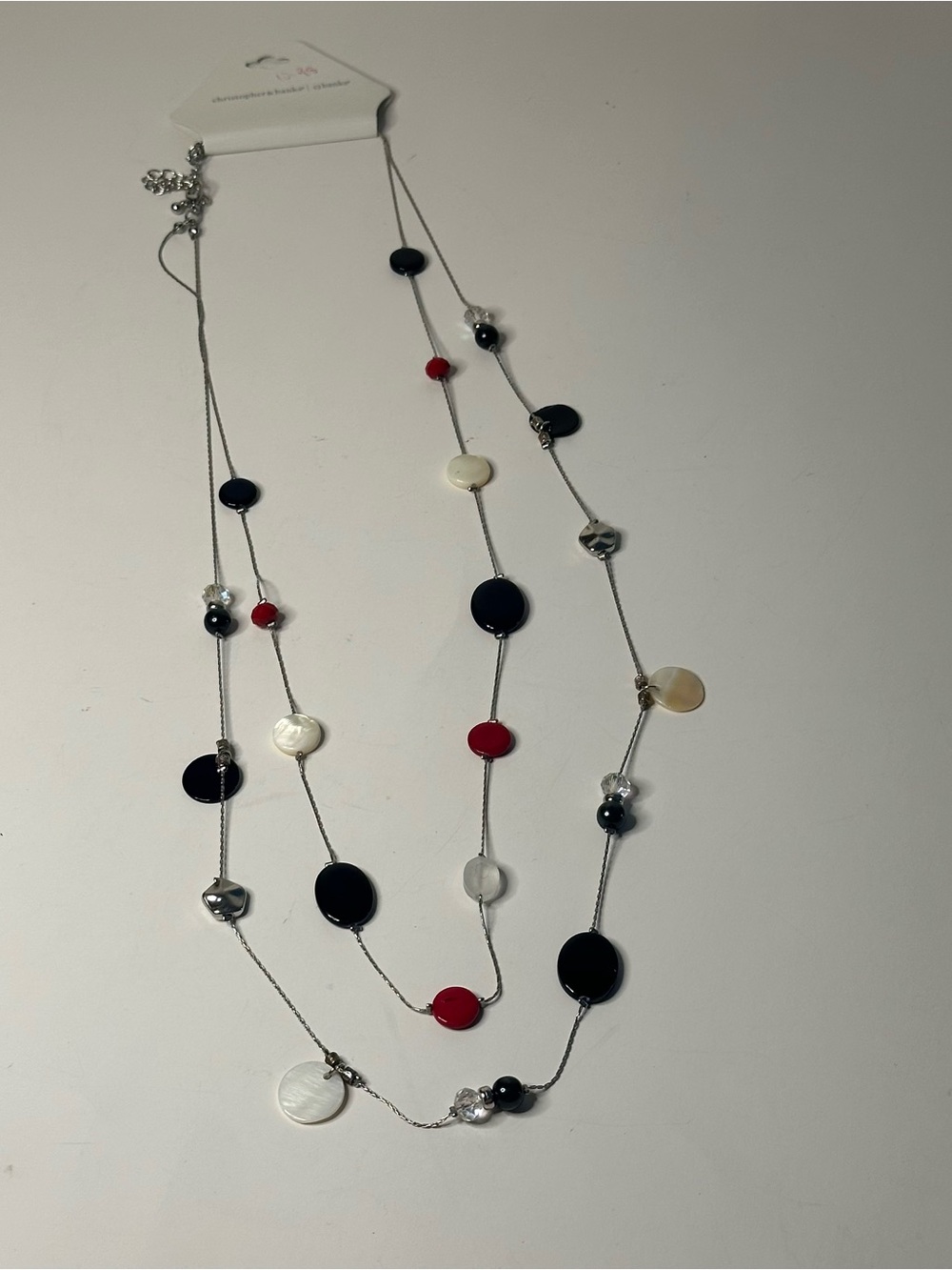 Christopher & Banks Red/Black Sparkle Crystal Bead Layered Long Necklace NEW